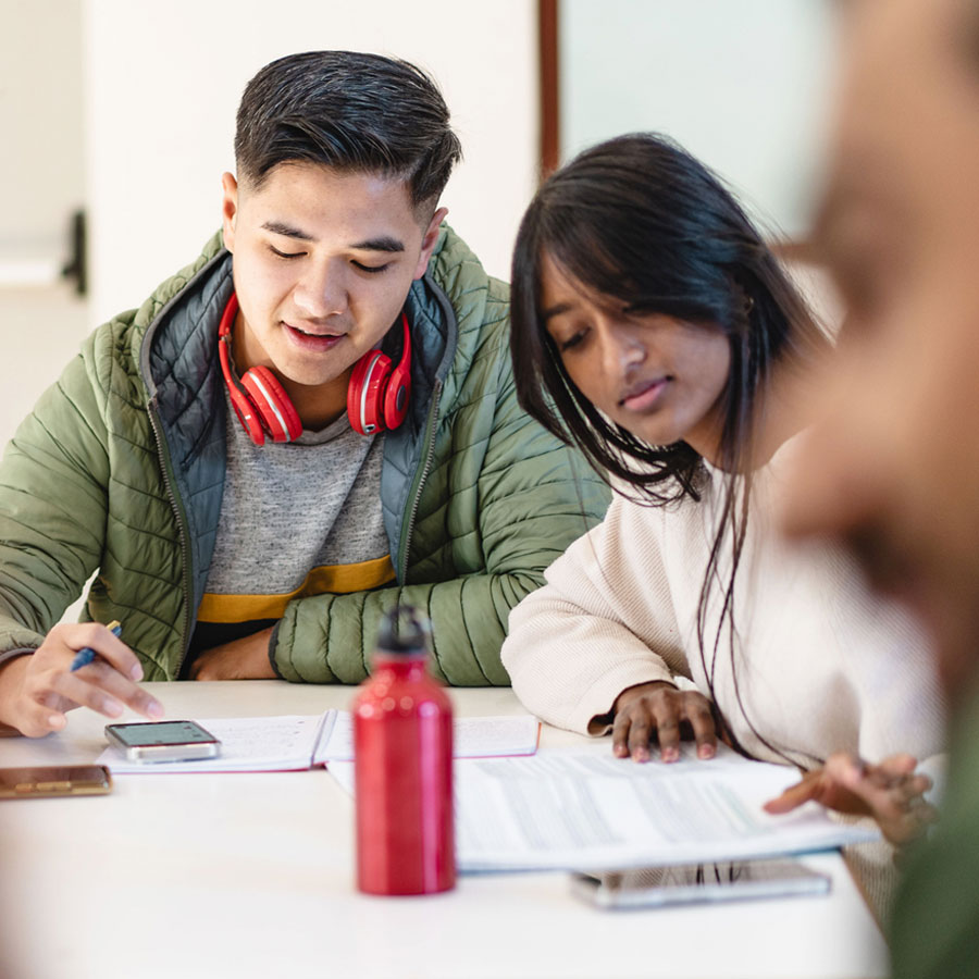 Students studying together at a table